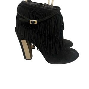 Brian Atwood Black Fringed Heeled Boots 7